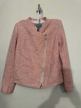 Classiques Entier Red and White Tweed Moto Jacket